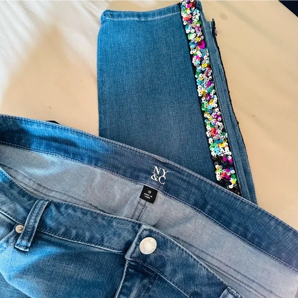 New York & Company Blue Jeans with Multicolor Sequin Detail - Picture 7 of 7